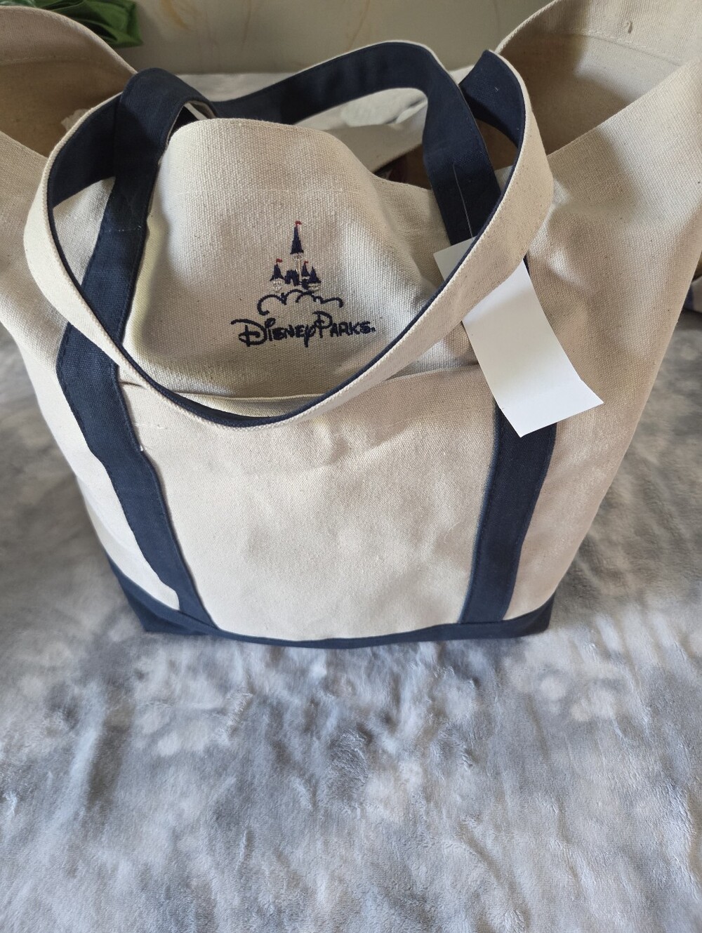 Disney Beige and Navy Canvas Disney Parks Tote Bag
